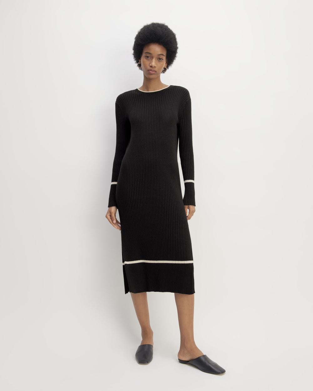 womens-cotton-wide-rib-midi-dress-black | primary