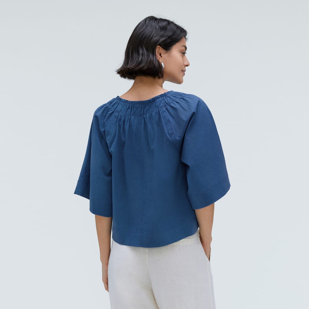 womens-seersucker-gathered-tee-deep-blue
