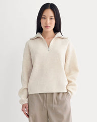 womens-half-zip-sweater-in-luxe-merino-heathered-oat | primary