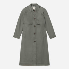 womens-long-mac-coat-pewter-green | alt