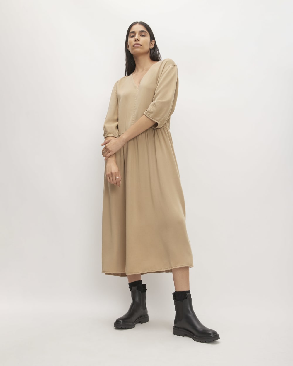 womens-tencel-puff-sleeve-dress-cornstalk | primary