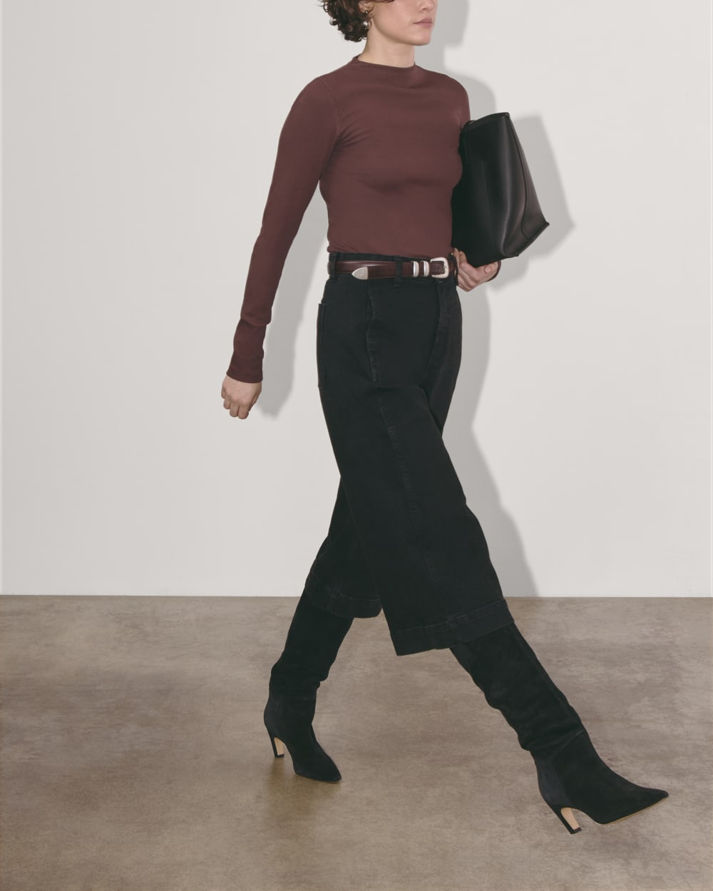 womens-luxe-rib-funnel-neck-tee-dark-mahogany