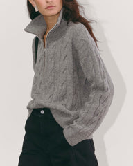 womens-felted-merino-cable-half-zip-heathered-mid-grey