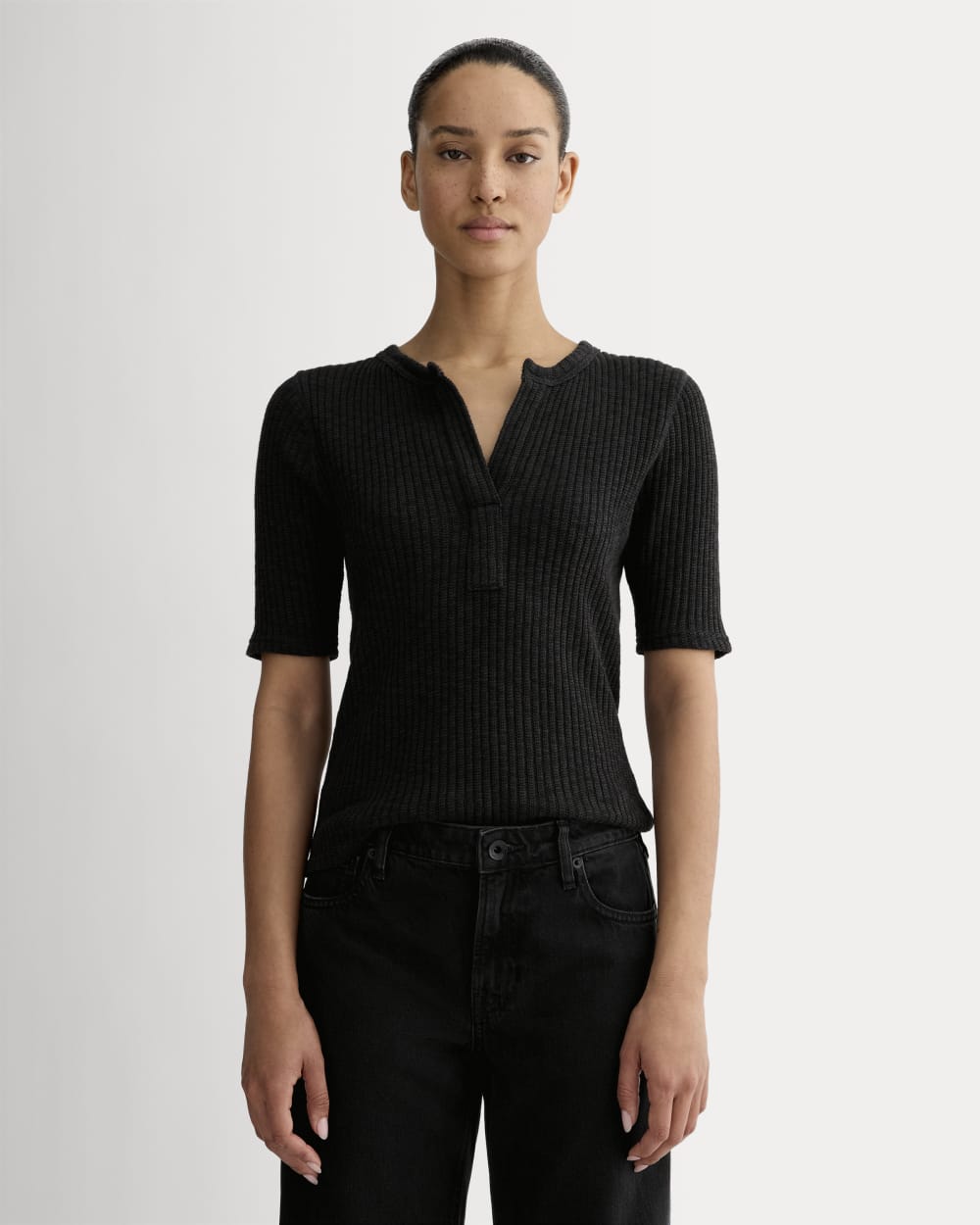 womens-rib-knit-short-sleeve-henley-black | primary