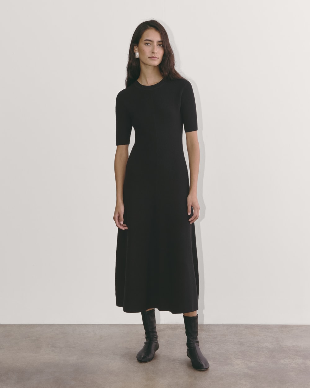 womens-cotton-blend-ribbed-sweater-dress-black