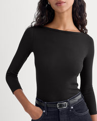 womens-luxe-rib-3-4-sleeve-boatneck-tee-black