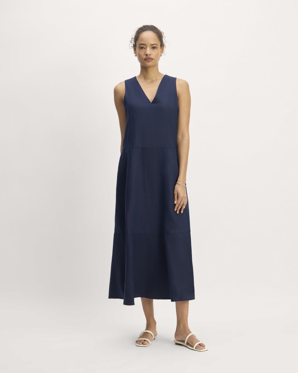 womens-linen-v-neck-maxi-dress-navy | primary