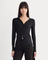 womens-sheer-v-neck-cardigan-butterluxe-black | primary