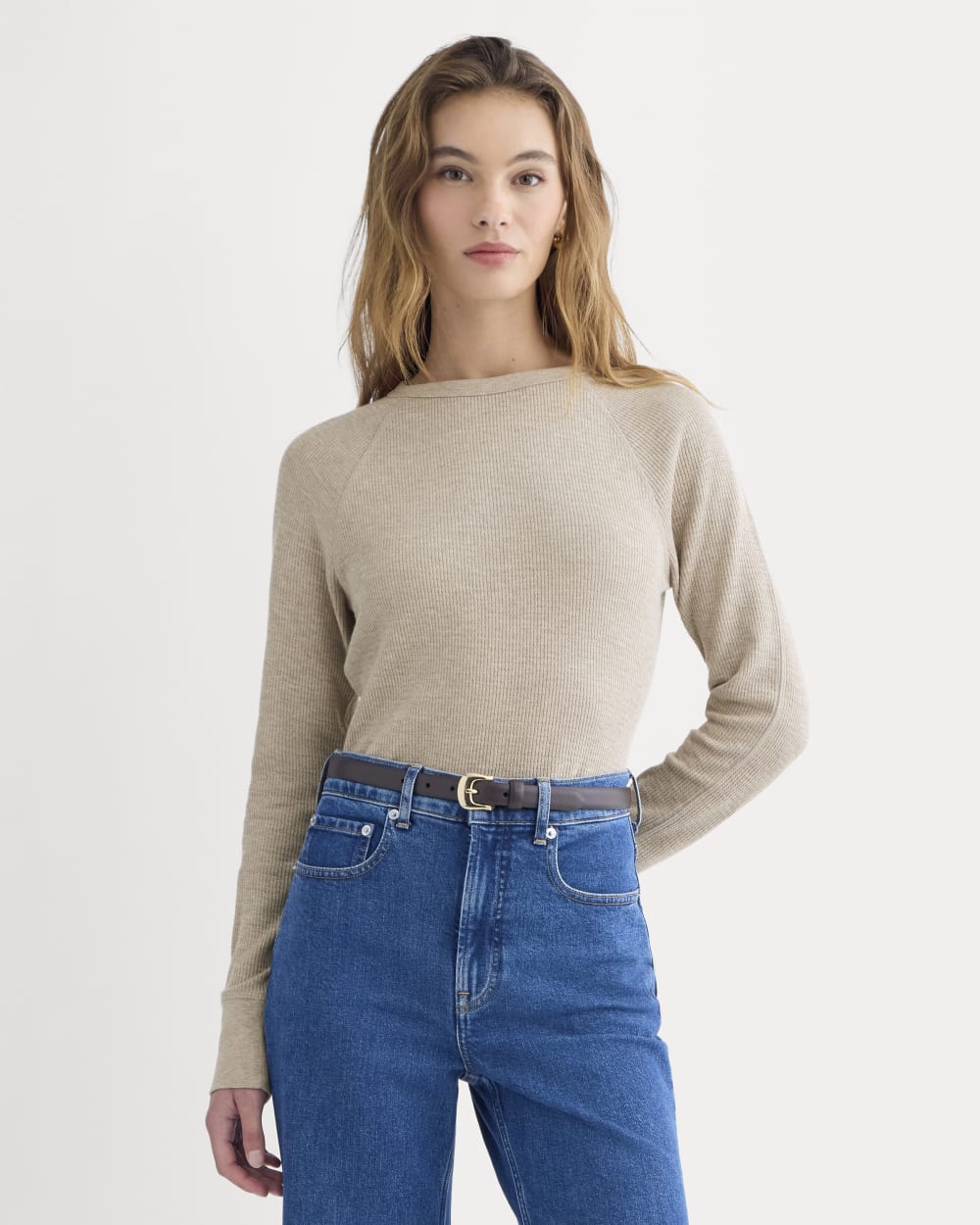 womens-slim-fit-crew-in-cozy-waffle-heathered-oatmeal | primary