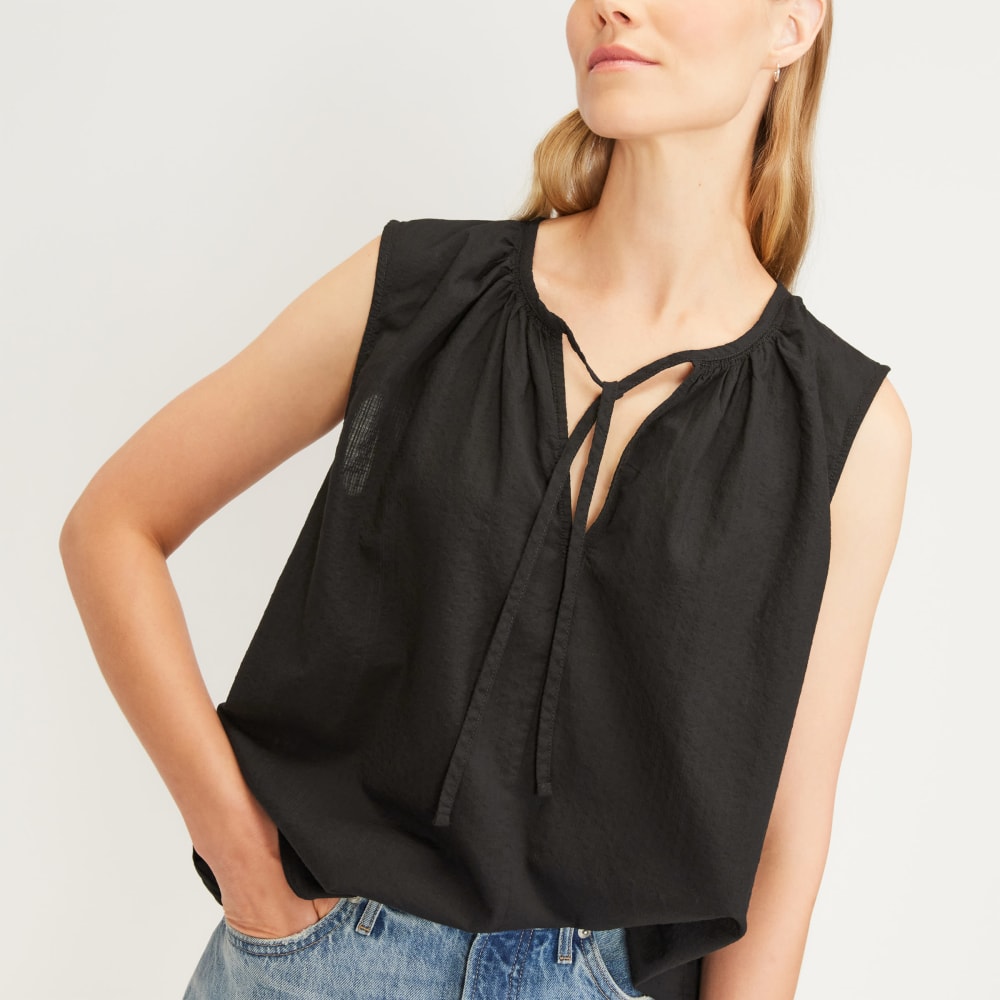 womens-gathered-tie-front-top-black