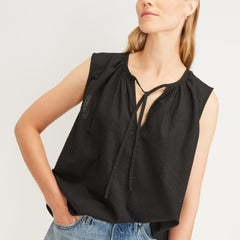 womens-gathered-tie-front-top-black