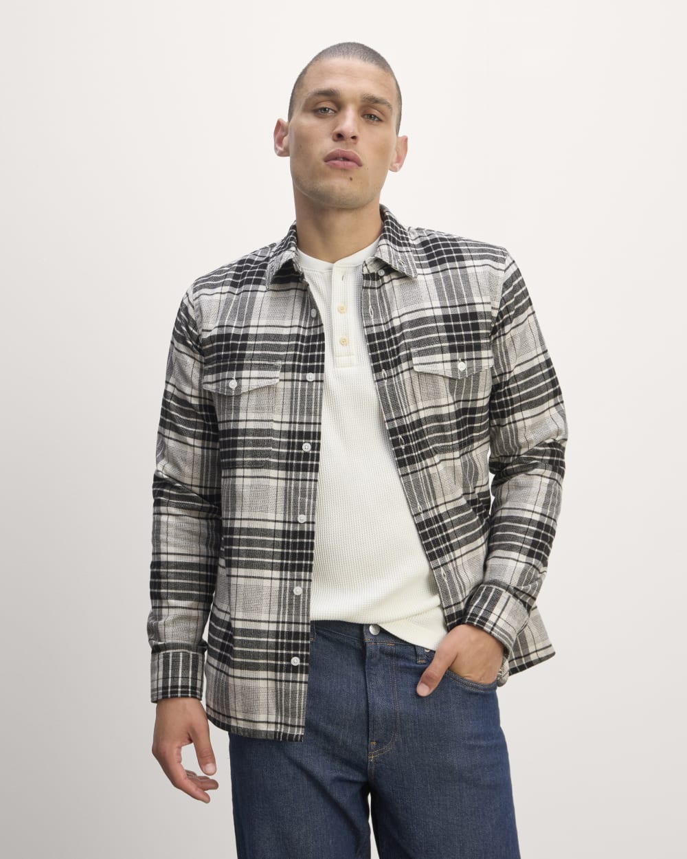 mens-modern-flannel-shirt-heather-oat-black | primary