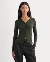 womens-sheer-v-neck-cardigan-butterluxe-dark-green | primary