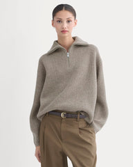 womens-half-zip-sweater-in-luxe-merino-heather-soft-taupe | primary
