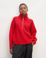 womens-felted-merino-halfzip-sweater-classic-red | primary