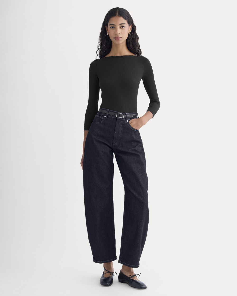 womens-luxe-rib-3-4-sleeve-boatneck-tee-black