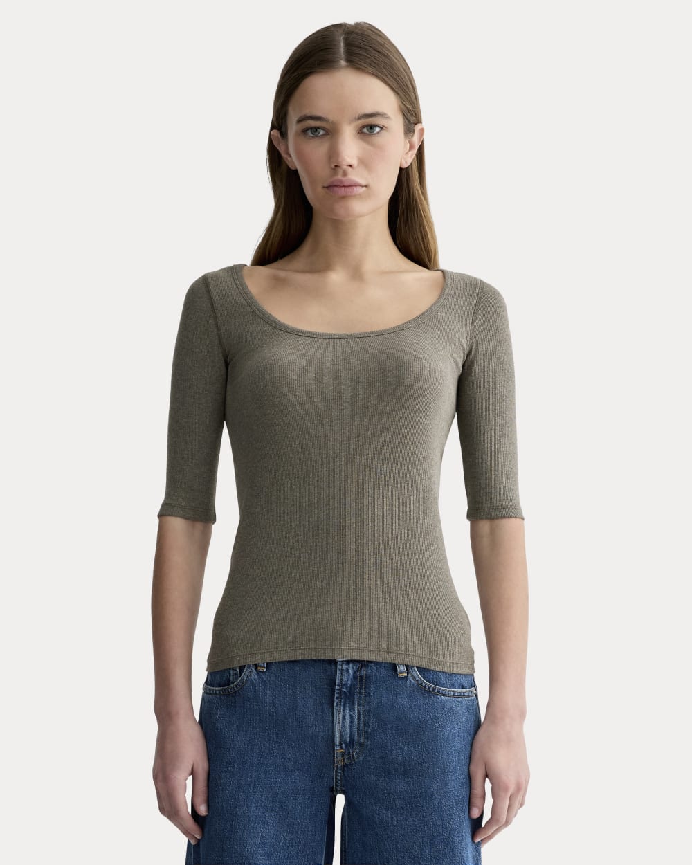 womens-supima-micro-rib-scoop-neck-tee-heathered-fatigue | primary