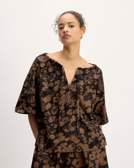 womens-supima-puff-sleeve-top-black-cocoa-floral | primary