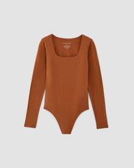 womens-long-sleeve-square-bodysuit-thong-honey | alt