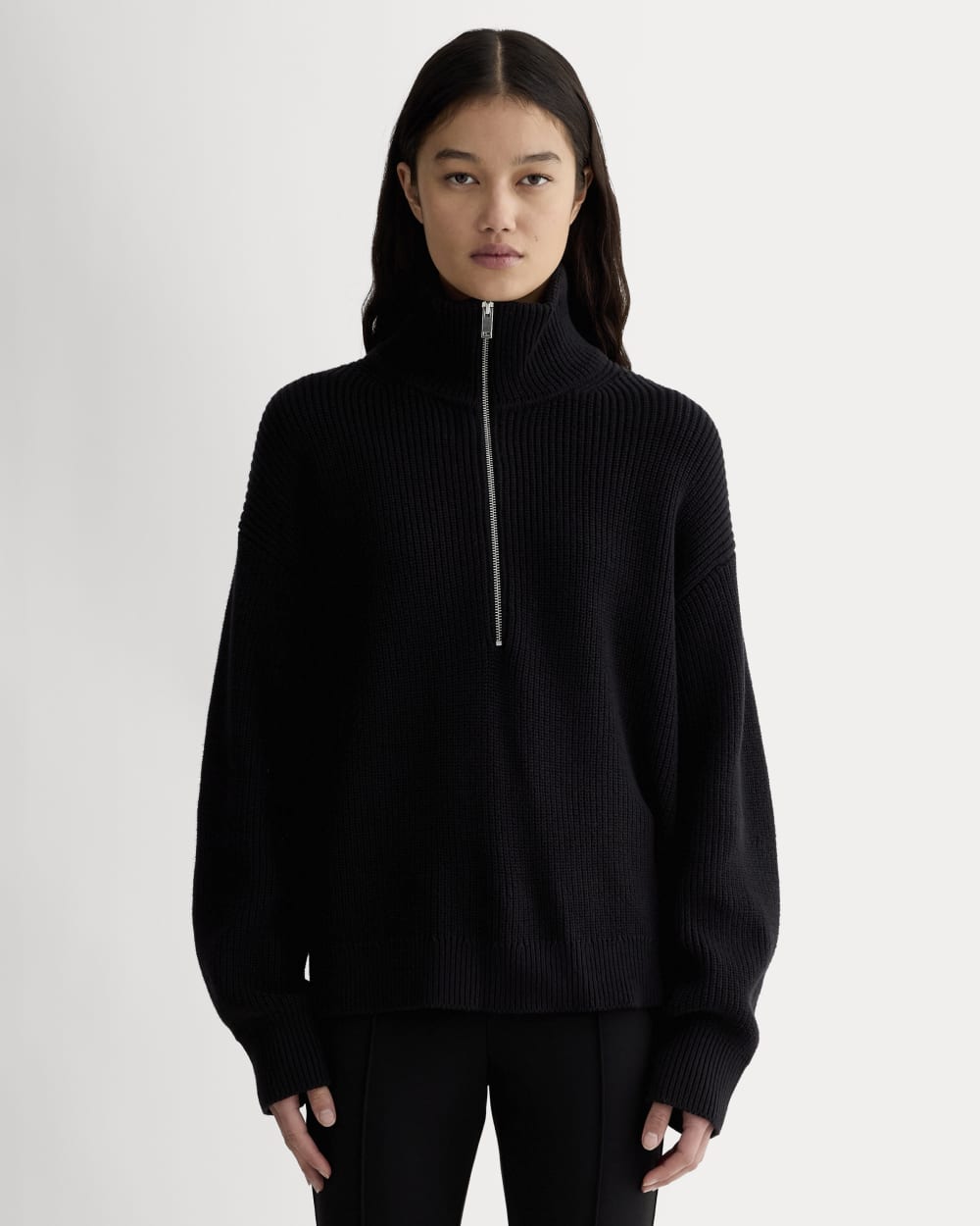 womens-cotton-half-zip-sweater-black | primary