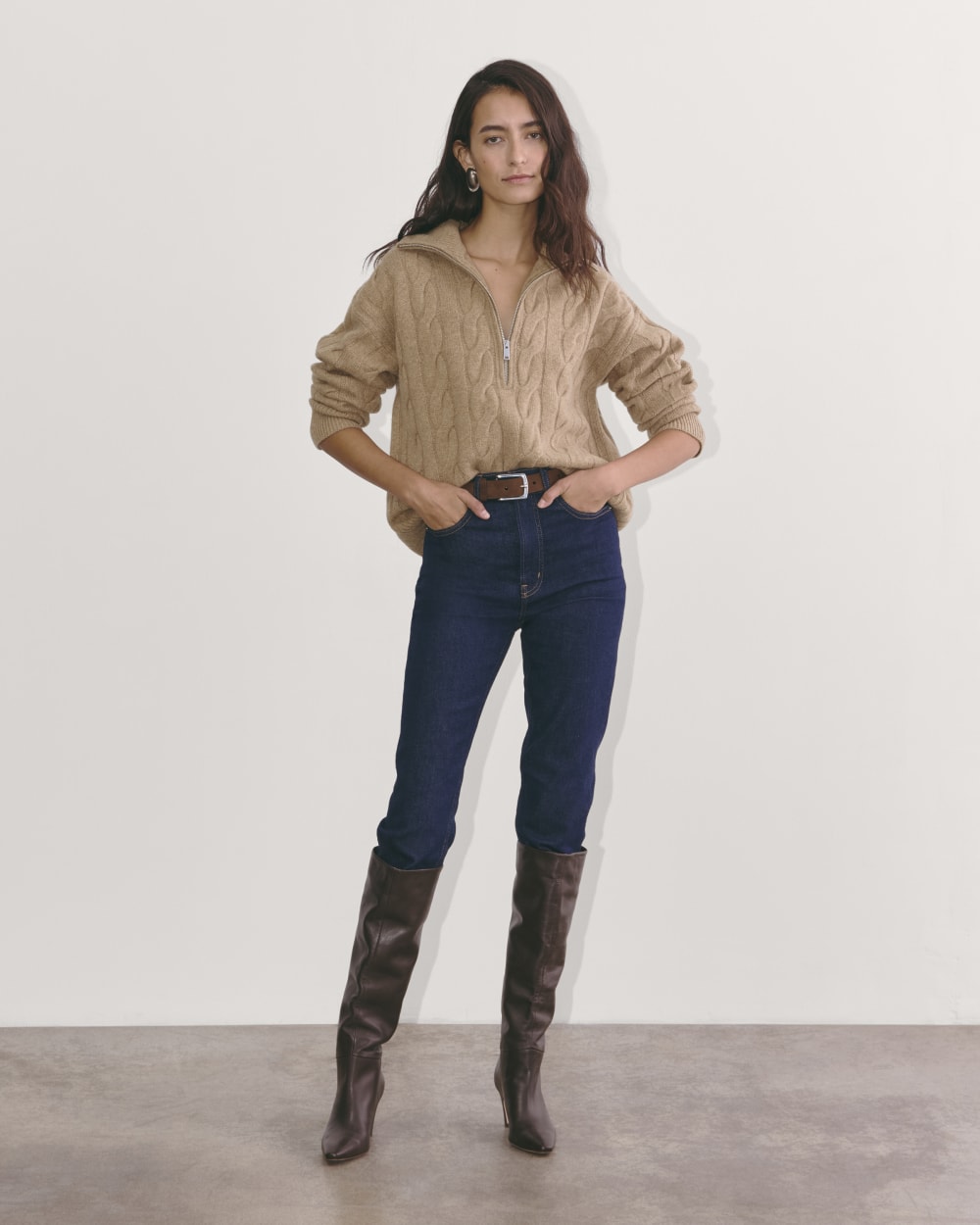 womens-felted-merino-cable-half-zip-oat-melange