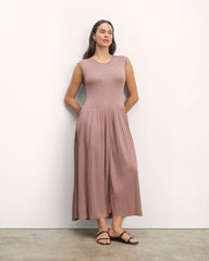 womens-viscose-knit-pleated-dress-dusty-rose | primary