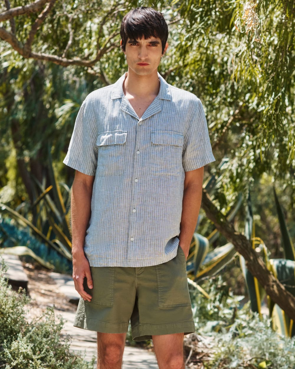 mens-linen-ss-camp-shirt-oil-green-white | editorial