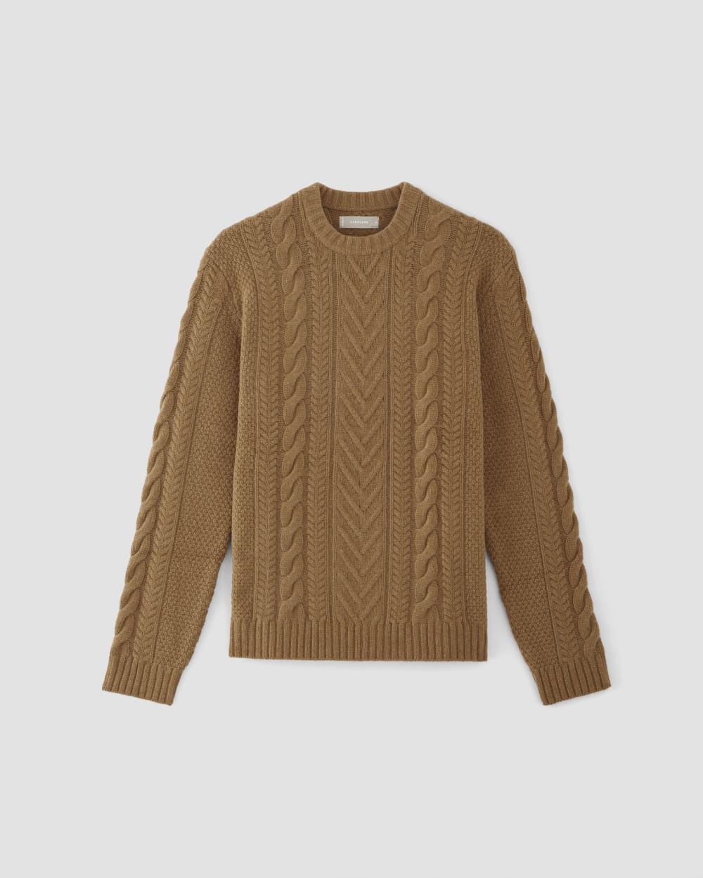 mens-felted-merino-cable-knit-crew-camel | alt