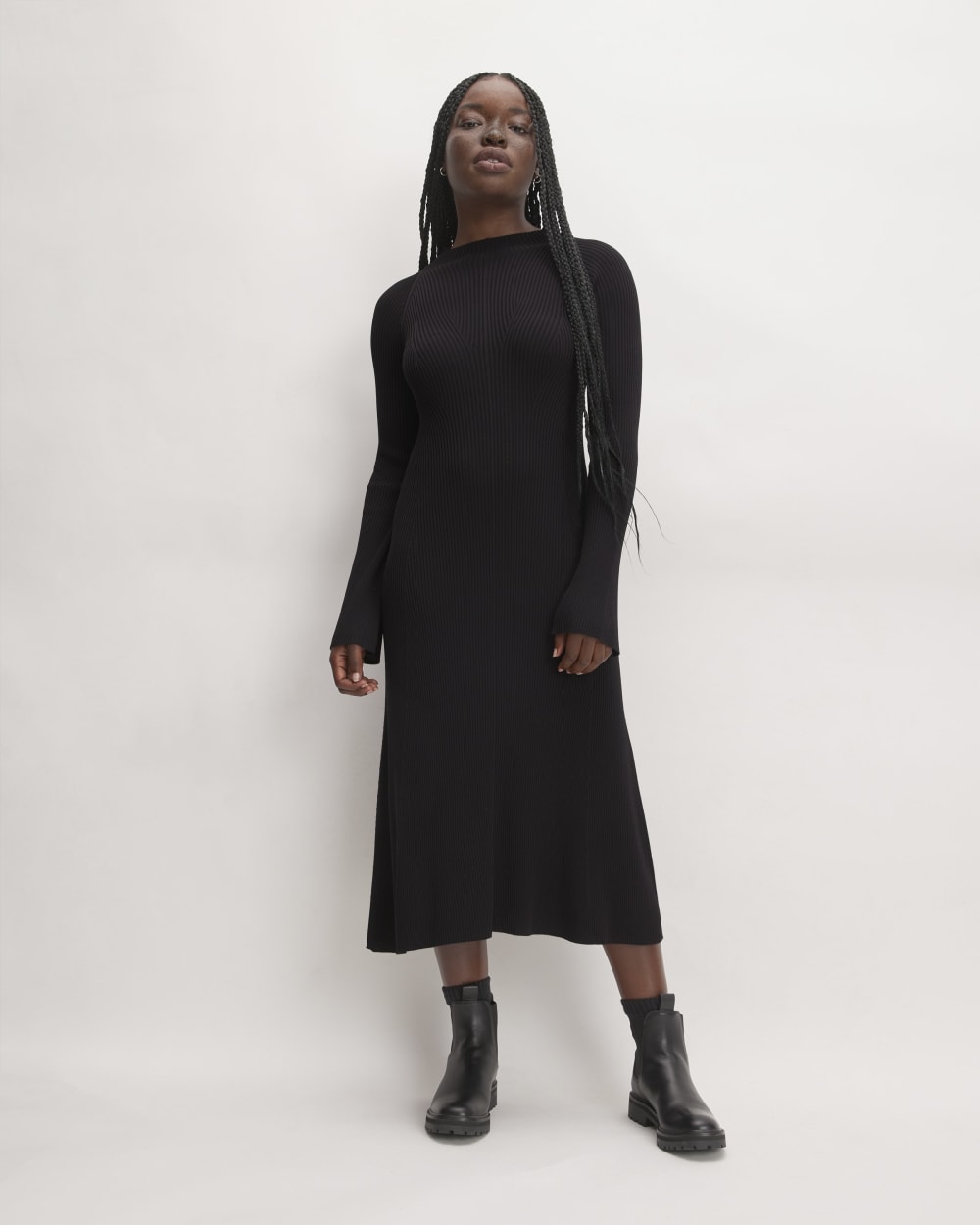 womens-ribbed-mockneck-midi-dress-black | primary