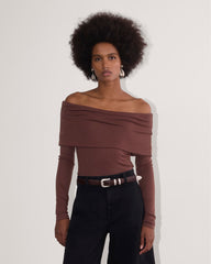 womens-off-shoulder-top-butterluxe-dark-mahogany | primary