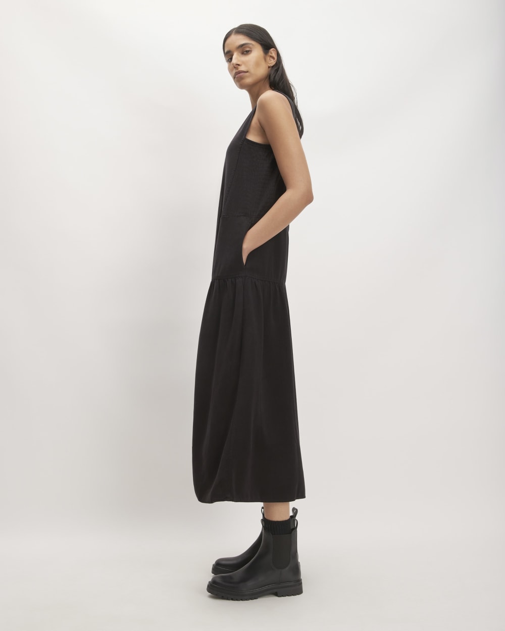 womens-tencel-v-neck-dress-black