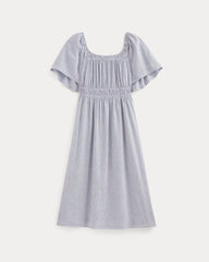 womens-flutter-sleeve-dress-stretch-linen-white-dutch-blue | alt