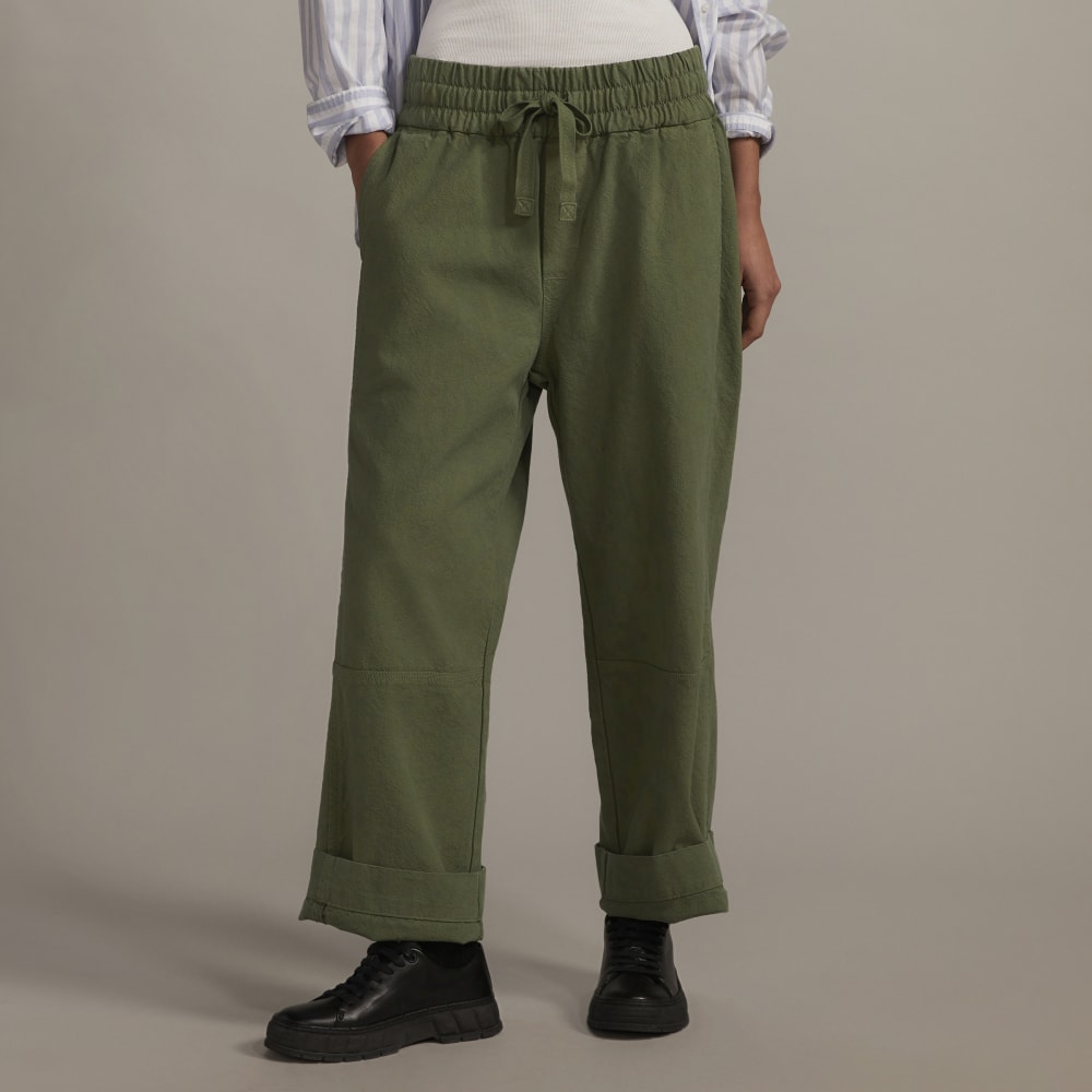womens-canvas-cotton-pull-on-pant-forest-green | primary