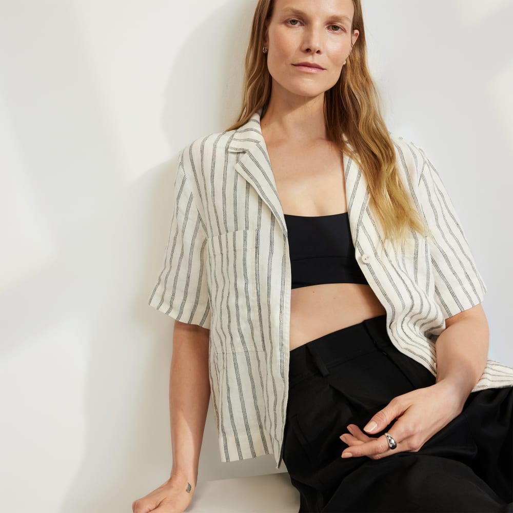 womens-linen-workwear-shirt-black-canvas-tan | primary