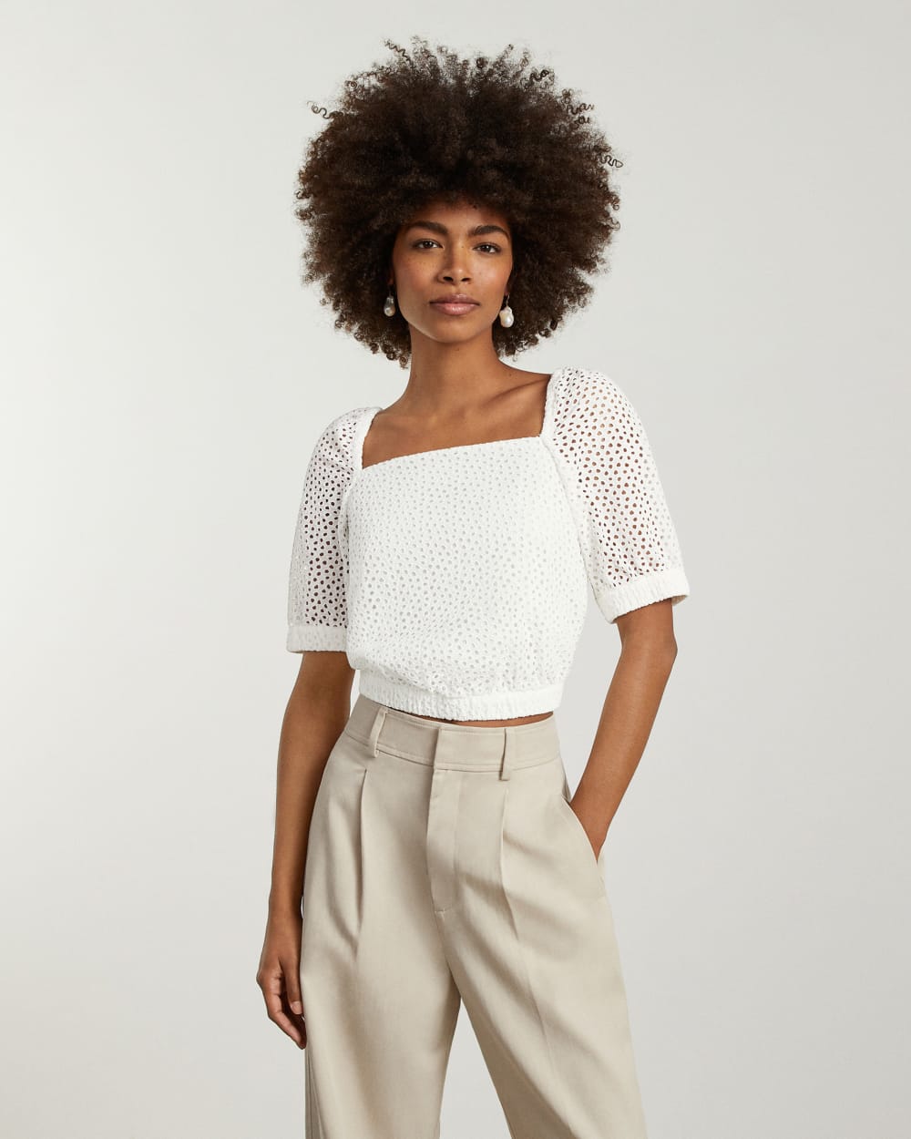 womens-eyelet-puff-sleeve-top-white | primary