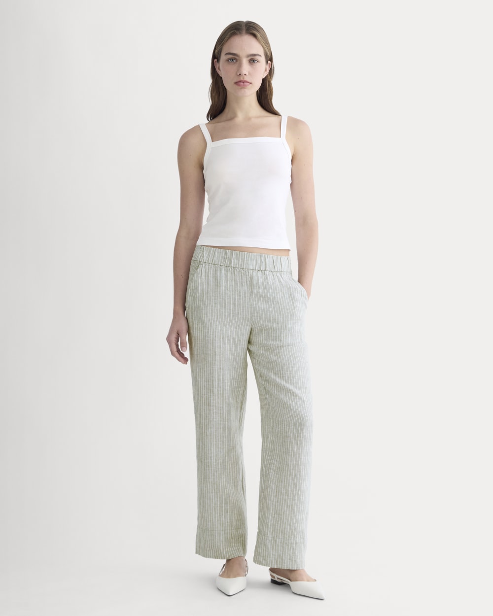 womens-linen-easy-pant-oil-green-white | primary