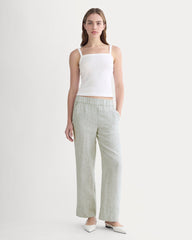 womens-linen-easy-pant-oil-green-white | primary