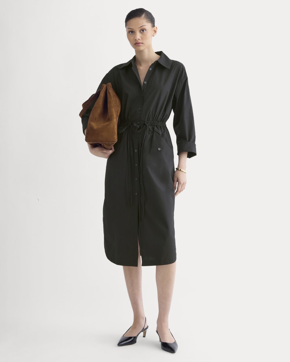 womens-drawcord-shirtdress-soft-cotton-black | primary