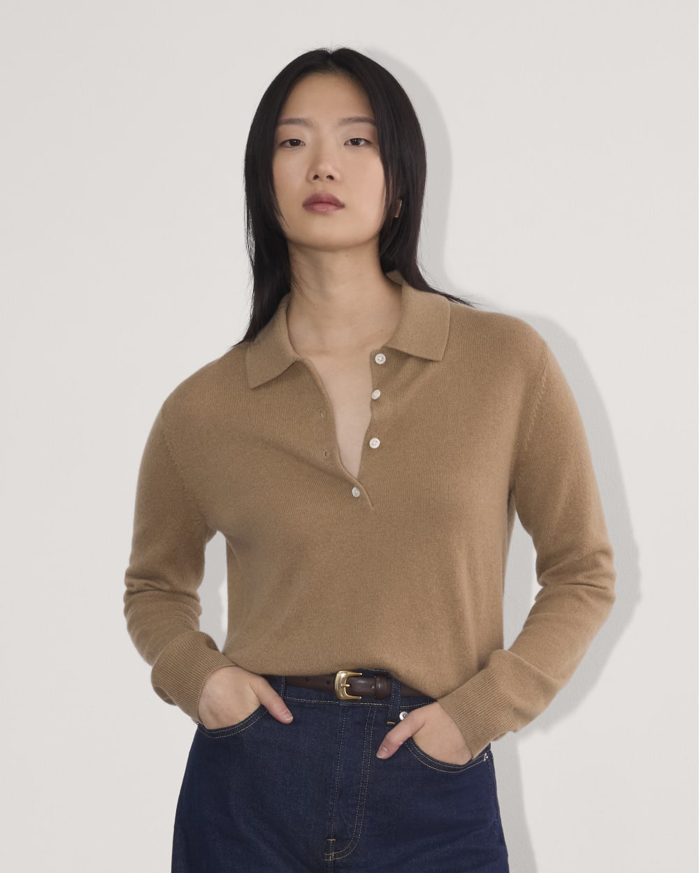 womens-cashmere-classic-sweater-polo-tigers-eye | primary