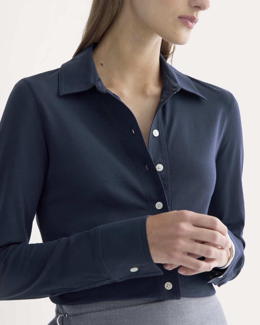 womens-button-up-shirt-essential-cotton-navy