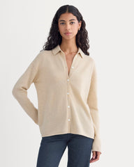 womens-cashmere-button-up-shirt-heather-light-camel | primary