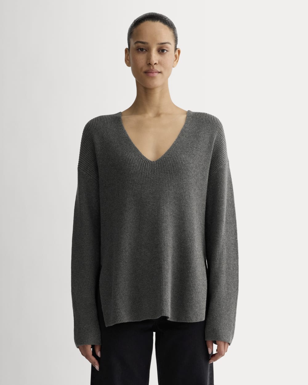 womens-slouchy-v-neck-cotton-heathered-charcoal | primary