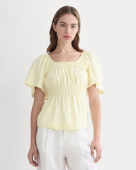 womens-flutter-sleeve-top-stretch-linen-light-yellow | primary