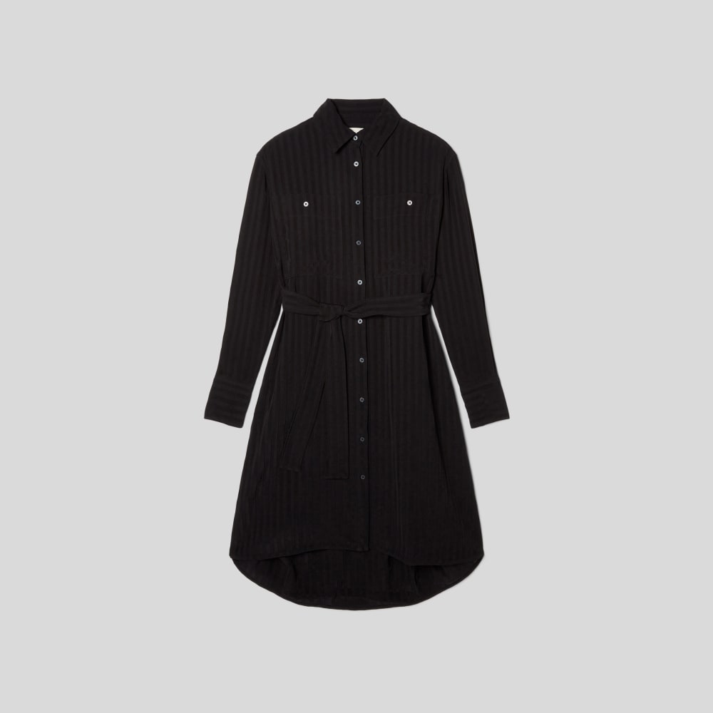 womens-city-stripe-draped-shirt-dress-black | alt