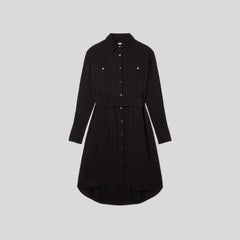womens-city-stripe-draped-shirt-dress-black | alt