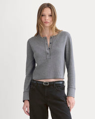 womens-boxy-henley-in-cozy-waffle-heathered-charcoal | primary