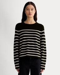 womens-cashmere-boxy-crew-sweater-black-bone-stripe | primary