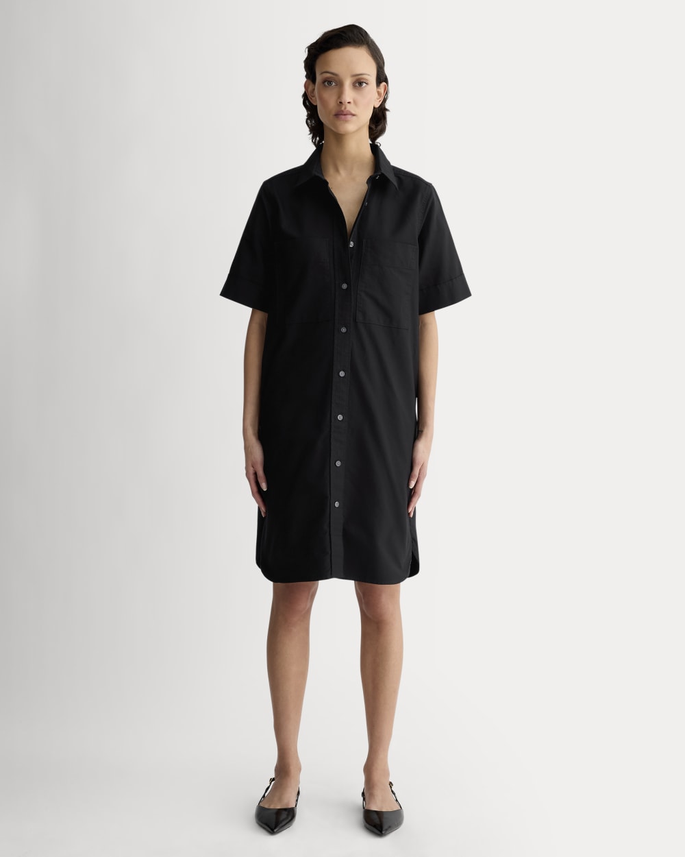womens-oxford-short-sleeve-shirt-dress-black | primary