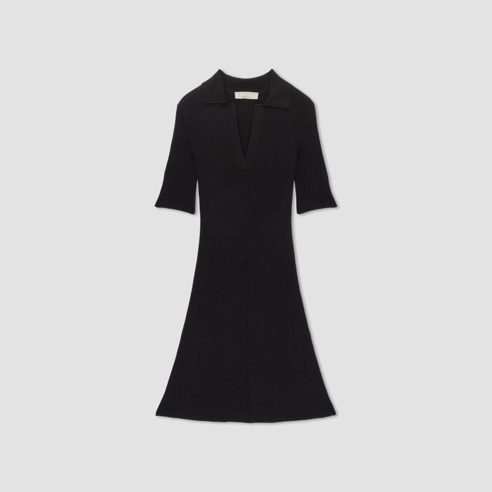 womens-ribbed-short-sleeve-polo-dress-black | alt