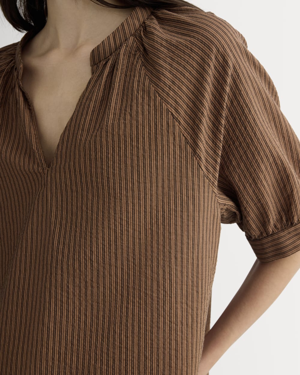 womens-gauze-gathered-top-carob-brown-black